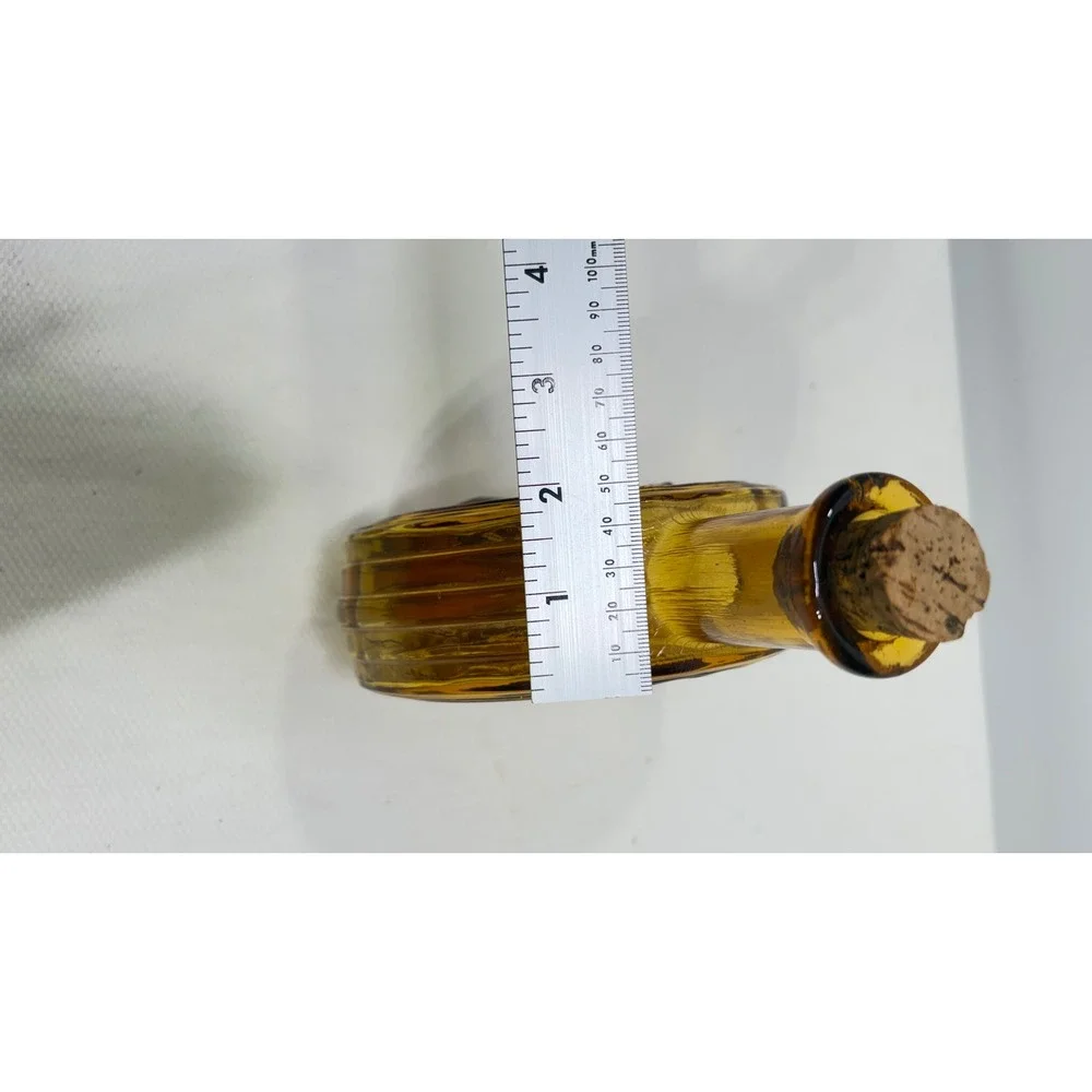 Vintage Amber Glass Bull Decanter Made in Italy Cork Stopper Round Bottle 8.5in
